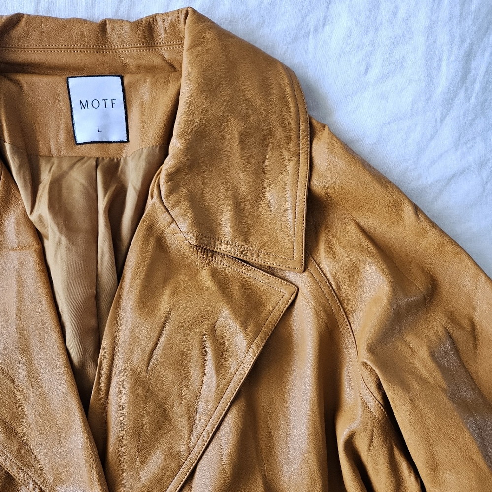 MOTF Tan Vegan Leather Jacket with Lapel Collar and Relaxed Silhouette - NWT